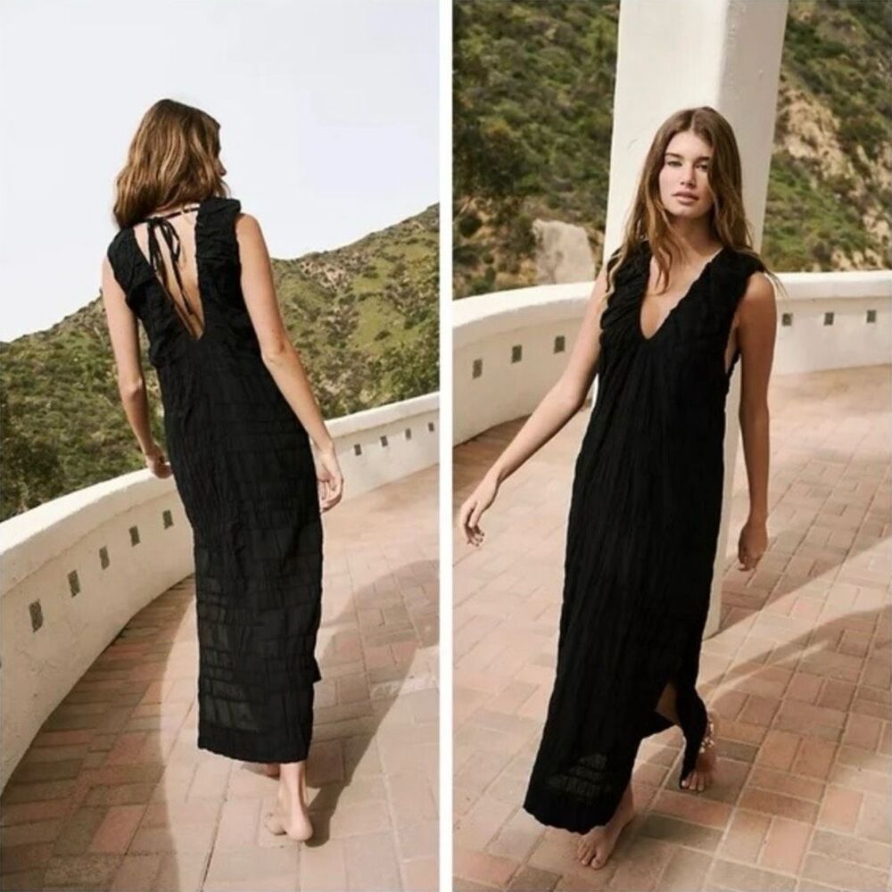 FREE PEOPLE Agatha Tie Back Column Black Dress size Small